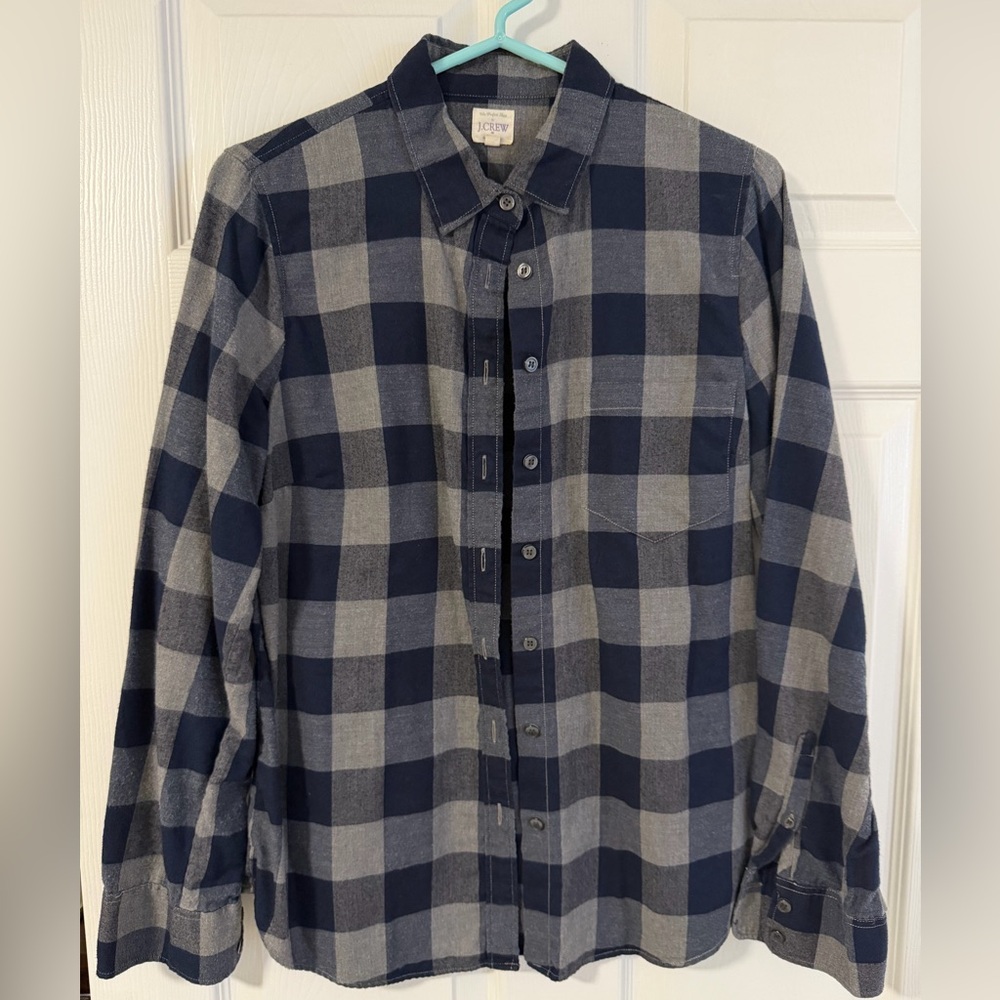 J. Crew Women’s Navy and Gray Plaid Shirt